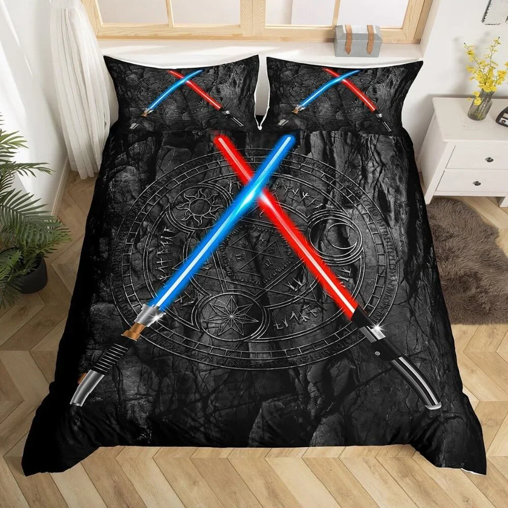 3D Neon Blue Red Bedding Set 3Pcs Queen Sz